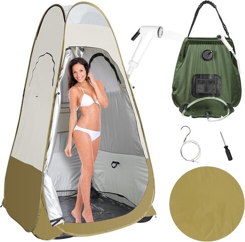 Portable Shower Tent with Shower Bag, Outdoor Privacy Shelter for Camping, Changing Room (Light Green) in Kuwait