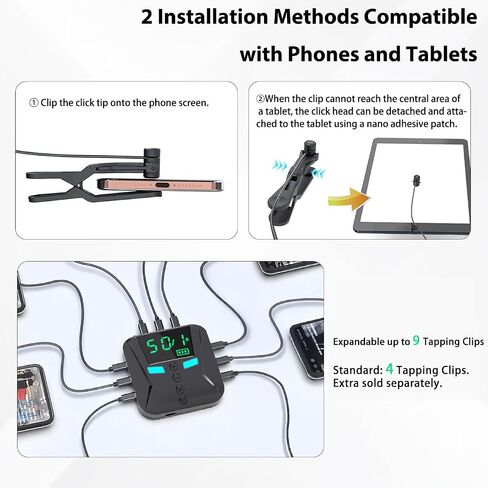Auto Clicker Tapper for TikTok iPhone Expandable up to 9 Tapping Clips | Rechargeable Screen Tapper, 150 Adjustable Speeds & Random Mode, for Live Likes, Games, Works with iPhone iPad & Android in Saudi Arabia