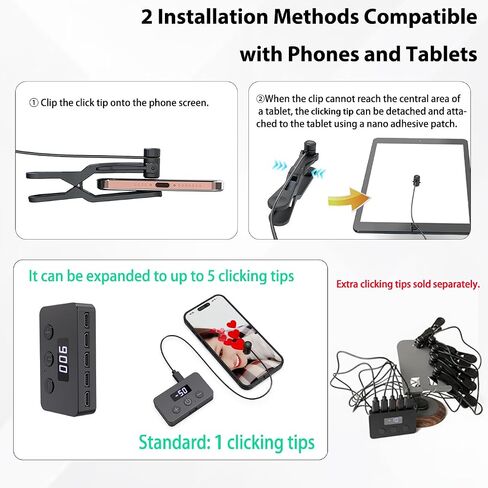 Auto Clicker Tapper for TikTok iPhone Expandable up to 5 Tapping Clips | Rechargeable Screen Tapper, 130 Adjustable Speeds & Random Mode, for Live Likes, Games, Works with iPhone iPad & Android in Saudi Arabia