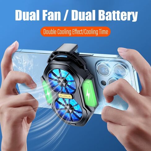 14 in 1 Mobile Dual Phone Cooler w/ PUBG Mobile Controller & Finger Sleeves | Cooling Fan with LED Light and built-in battery, L2R2 Game Triggers for PUBG/Fornite/Call of Duty/iPhones/Android Phones in Saudi Arabia