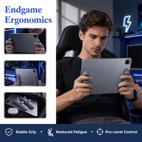 1 Pair Gaming Grip Handle for iPad and Android Tablets, Anti-Slip Silicone Hand Holder with Six-Finger Multi-Trigger Control, Washable Reusable Tablet Game Controller for Mobile Gaming in Saudi Arabia