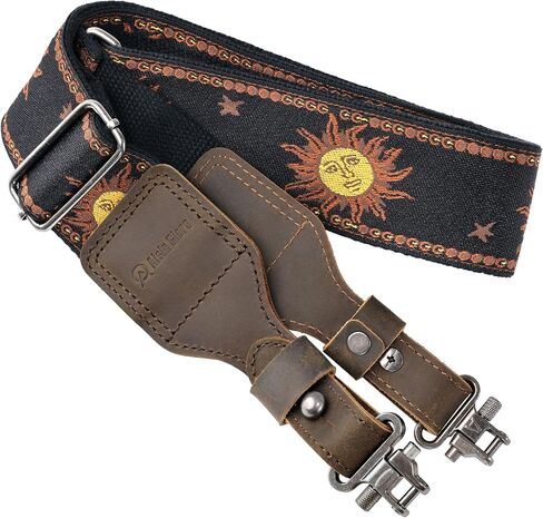 Aisin Gioro Rifles Slings, 2" Wide Weave Cotton Gun Slings with Double Layer Crazy Horse Leather Ends and for Rifles and Shotguns, Equip Gun Sling Swivels in Saudi Arabia