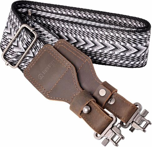 Aisin Gioro Rifles Slings, 2" Wide Weave Cotton Gun Slings with Double Layer Crazy Horse Leather Ends and for Rifles and Shotguns, Equip Gun Sling Swivels in Saudi Arabia