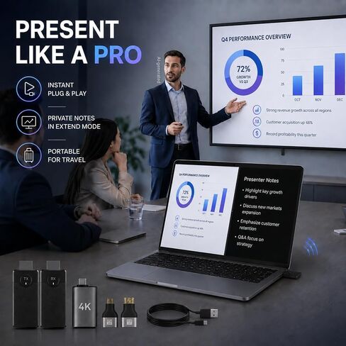 Wireless HDMI Transmitter & Receiver Kit, Plug and Play 1080P | 4K Decoding, 1080P@60Hz Output, Low Latency Dual Band, 98 ft, No WiFi Needed for Laptop to TV & Projector in Kuwait