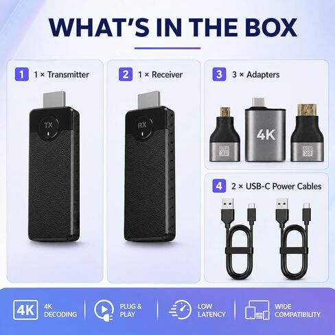 Wireless HDMI Transmitter & Receiver Kit, Plug and Play 1080P | 4K Decoding, 1080P@60Hz Output, Low Latency Dual Band, 98 ft, No WiFi Needed for Laptop to TV & Projector in Kuwait