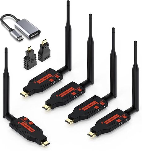 Wireless HDMI 4 Receivers and 1 Transmitter,200FT/60M 4K Decode 1080P Output,Plug and Play 2.4/5.8G @60Hz,Portable Multi-TVs Extender Kit, Multi-Screen Sync for Laptops to TVs/Monitors in Saudi Arabia