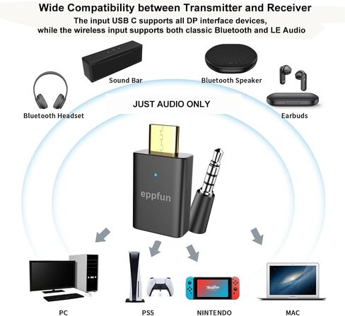 eppfun Auracast Bluetooth 5.4 Audio Transmitter with LC3, Aptx Lossless aptX Adaptive,High-Definition 24-bit / 96 kHz Audio, Works with PC/Mac/Gaming Consoles for PS5 in Saudi Arabia