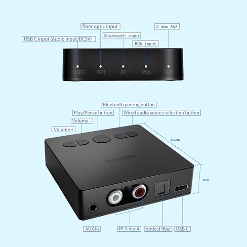 Auracast Broadcast Transmitter with LC3 Low Latency Audio Codec, Bluetooth & Wired Dual Input Mode, Optical Digital, RCA, AUX, USB-C Audio Input, Wireless Audio Sender for TV, Projector, Home Stereo in Saudi Arabia