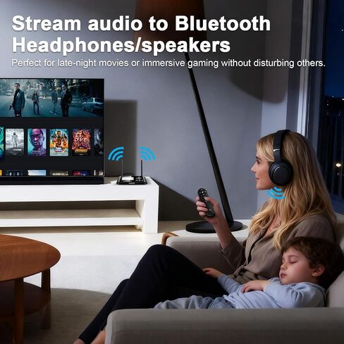 جهاز إرسال بلوتوث للتلفزيون، HDMI/AUX/RCA/المدخلات/المخرجات البصرية | محول صوت لاسلكي مع aptX LL، شاشة عرض، رابط مزدوج للتلفزيون، الكمبيوتر الشخصي، مكبرات صوت بلوتوث، سماعات الرأس مع جهاز التحكم عن بعد in Kuwait