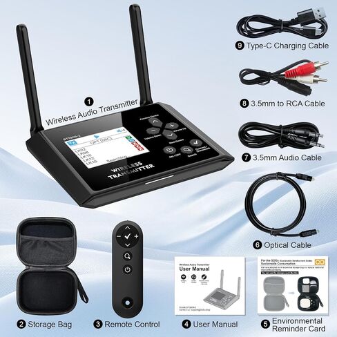 جهاز إرسال بلوتوث للتلفزيون، HDMI/AUX/RCA/المدخلات/المخرجات البصرية | محول صوت لاسلكي مع aptX LL، شاشة عرض، رابط مزدوج للتلفزيون، الكمبيوتر الشخصي، مكبرات صوت بلوتوث، سماعات الرأس مع جهاز التحكم عن بعد in Kuwait