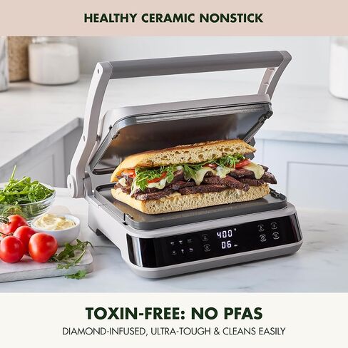 GreenPan Advanced Grill & Griddle, PFAS-Free Ceramic Nonstick, Clay | 5-in-1 Grill & Griddle with Reversible Plates, Adjustable Cover and Open Flat Surface, 6 Cooking Modes, Easy Clean in Saudi Arabia