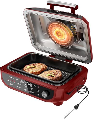 Candy Indoor Grill & Air Fryer with Ceramic Accessories, 500°F Max, 7-IN-1 Digital Display, 5.2 QT Electric Low Smoke with View Window, Smart Thermometer, Crisp, Roast & Dehydrate, Easy Clean, 1500W in Saudi Arabia