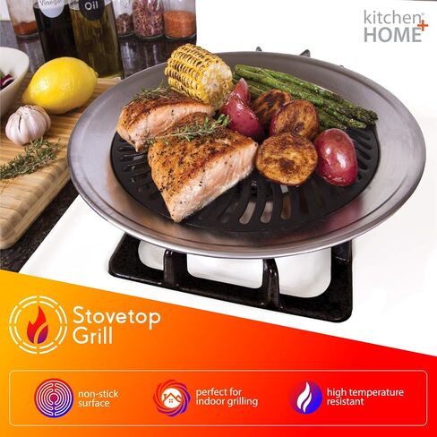 Kitchen + Home Stove Top Smokeless Grill, Indoor/Outdoor BBQ Grill Pan with Double Coated Non-Stick Surface and Burner Liners in Saudi Arabia