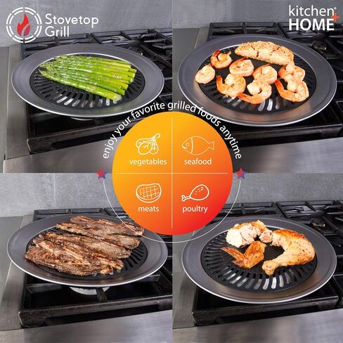 Kitchen + Home Stove Top Smokeless Grill, Indoor/Outdoor BBQ Grill Pan with Double Coated Non-Stick Surface and Burner Liners in Saudi Arabia