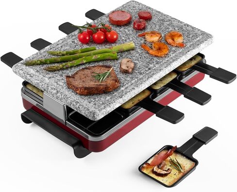 Swissmar Classic 8-Person Raclette Party Grill - Indoor Electric Grill & Griller with Granite Stone Grill Plate - Red in Kuwait