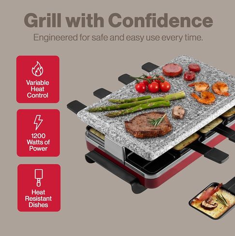 Swissmar Classic 8-Person Raclette Party Grill - Indoor Electric Grill & Griller with Granite Stone Grill Plate - Red in Kuwait