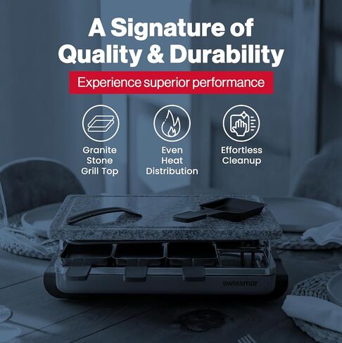 Swissmar Classic 8-Person Raclette Party Grill - Indoor Electric Grill & Griller with Granite Stone Grill Plate - Red in Kuwait