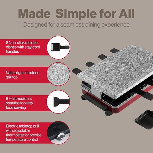 Swissmar Classic 8-Person Raclette Party Grill - Indoor Electric Grill & Griller with Granite Stone Grill Plate - Red in Kuwait