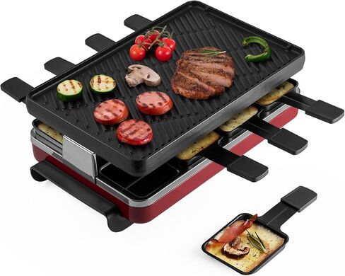 Swissmar Classic 8-Person Raclette Party Grill with Reversible Cast Aluminum Non-Stick Grill Plate/Crepe Top, Indoor Electric Raclette Grill & Griller - Black Grill Plate - Black in Kuwait