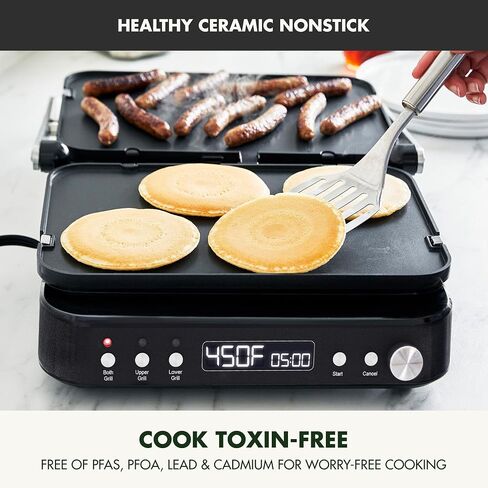 GreenPan 6-in-1 Multifunction Removable Plate Indoor Grill & Electric Griddle, Diamond Infused PFAS Free Ceramic Nonstick Reversible Plates, Opens Flat, Adjustable Temp, Panini Press, Black in Saudi Arabia