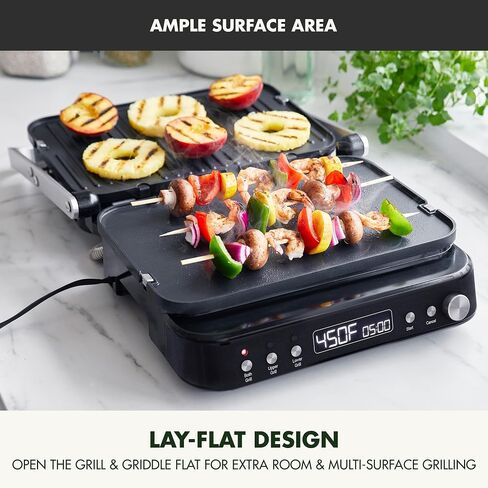 GreenPan 6-in-1 Multifunction Removable Plate Indoor Grill & Electric Griddle, Diamond Infused PFAS Free Ceramic Nonstick Reversible Plates, Opens Flat, Adjustable Temp, Panini Press, Black in Saudi Arabia