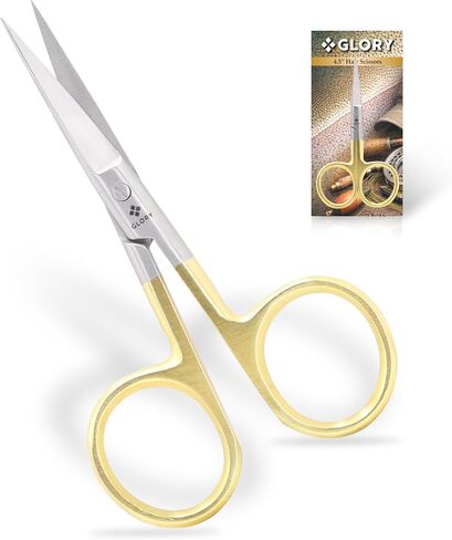 GLORY Professional Fly Tying Scissors, 4.5 Inch Razor Sharp Hair Scissors with Gold Loops, Stainless Steel Fishing Scissors for Flies, Lures & Precision Trimming - Straight Arrow Tip Shears in Kuwait
