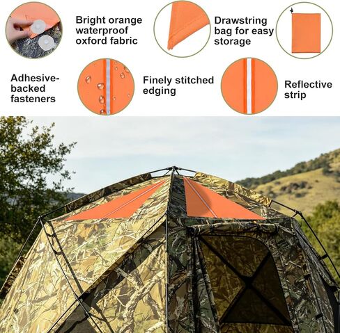 4PCS Upgraded Snap Blaze Orange Hunting Blind Safety Panels for Ground Tent | 18.5" Per Side Waterproof Hunting Blind Orange Marker, High-Visibility Reflective Strip, Lightweight Portable Drawstring Bag in Saudi Arabia