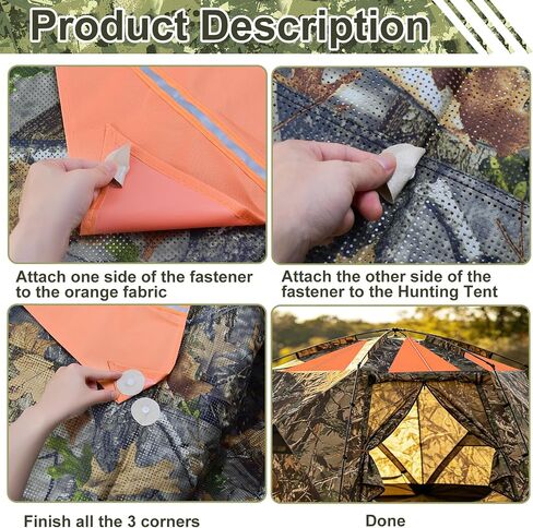 4PCS Upgraded Snap Blaze Orange Hunting Blind Safety Panels for Ground Tent | 18.5" Per Side Waterproof Hunting Blind Orange Marker, High-Visibility Reflective Strip, Lightweight Portable Drawstring Bag in Saudi Arabia