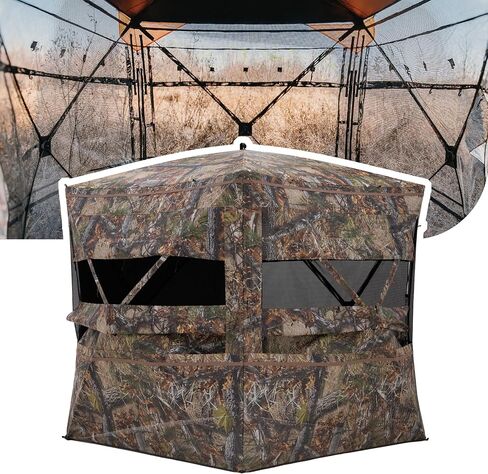 Barronett Blinds® Insight™ 350 See-Through Hunting Blind — View-Through Fabric, Silent Panoramic Shooting Windows, Fence-Line Camo™, Blaze Orange Safety Panels, 92" x 92" x 80", NS350FT in Saudi Arabia