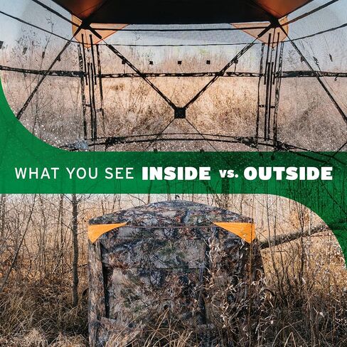 Barronett Blinds® Insight™ 350 See-Through Hunting Blind — View-Through Fabric, Silent Panoramic Shooting Windows, Fence-Line Camo™, Blaze Orange Safety Panels, 92" x 92" x 80", NS350FT in Saudi Arabia