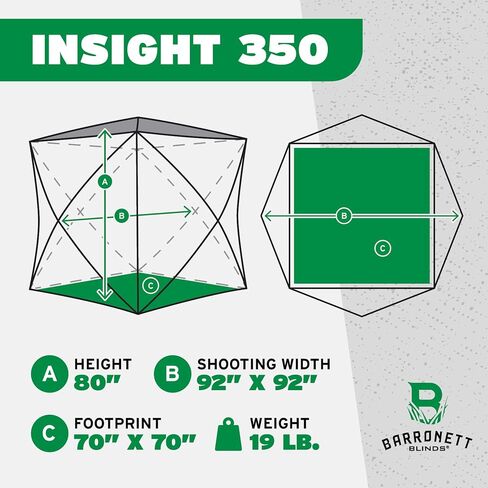 Barronett Blinds® Insight™ 350 See-Through Hunting Blind — View-Through Fabric, Silent Panoramic Shooting Windows, Fence-Line Camo™, Blaze Orange Safety Panels, 92" x 92" x 80", NS350FT in Saudi Arabia