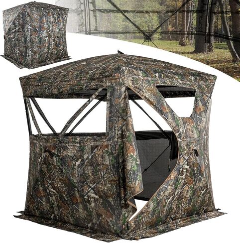 Lenotos Hunting Blind 270° See Through, Low-Noise 2-3 Person Pop Up Deer Blind, Portable Durable Ground Blind for Deer & Turkey Hunting in Saudi Arabia