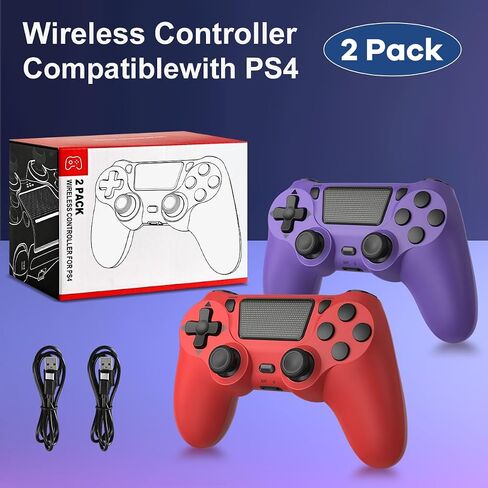 وحدة التحكم اللاسلكية Wuthur 2 Pack المتوافقة مع PS4/Pro/Slim (أرجواني وأحمر) in Kuwait