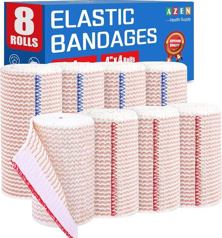 AZEN Premium 8 Pack Elastic Bandage Wrap (2x2", 2x3", 2x4", 2x6"), Compression Wrap Bandage for Legs, Ankle, Knee, Tummy, Body, Latex-Free, Lymphedema Wraps for Legs in Saudi Arabia
