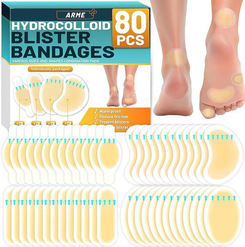 Arme Hydrocolloid Bandages, Gel Blister Bandages for Feet 50Pcs 4 Shape | Waterproof Blister Pads Blister Cushions for Prevention & Recovery for Heel Foot Toe Protection in Saudi Arabia