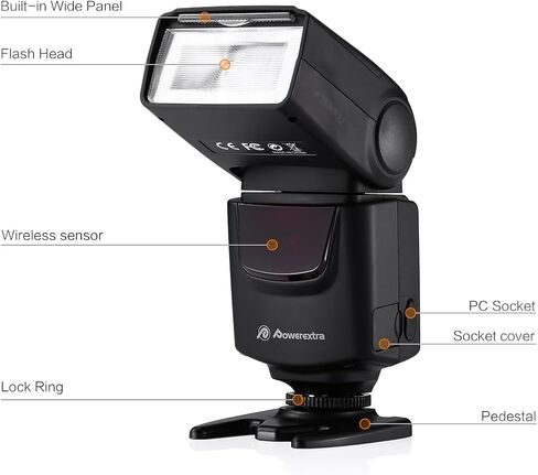 Powerextra Professional DF-400 Speedlite Camera Flash for Canon Nikon Pentax Samsung Fujifilm Olympus Panasonic Sigma Minolta Leica Ricoh DSLR Cameras and Digital Cameras with Single-Contact Hotshoe in Saudi Arabia