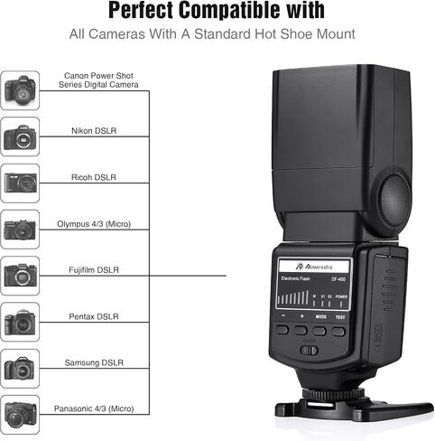 Powerextra Professional DF-400 Speedlite Camera Flash for Canon Nikon Pentax Samsung Fujifilm Olympus Panasonic Sigma Minolta Leica Ricoh DSLR Cameras and Digital Cameras with Single-Contact Hotshoe in Saudi Arabia
