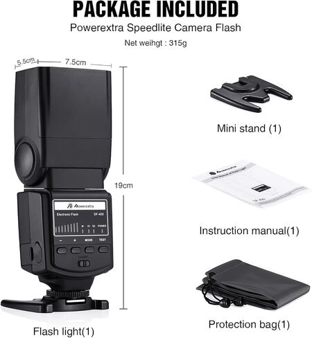 Powerextra Professional DF-400 Speedlite Camera Flash for Canon Nikon Pentax Samsung Fujifilm Olympus Panasonic Sigma Minolta Leica Ricoh DSLR Cameras and Digital Cameras with Single-Contact Hotshoe in Saudi Arabia