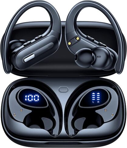 GNMN Wireless Earbuds Bluetooth Headphones 90 Hrs Playtime Ear Buds with Hi-Res Stereo Deep Bass Power Display Earphones with Earhooks Waterproof Transparency Headset Sports/Running in Saudi Arabia
