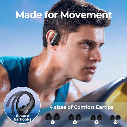 GNMN Wireless Earbuds Bluetooth Headphones 90 Hrs Playtime Ear Buds with Hi-Res Stereo Deep Bass Power Display Earphones with Earhooks Waterproof Transparency Headset Sports/Running in Saudi Arabia