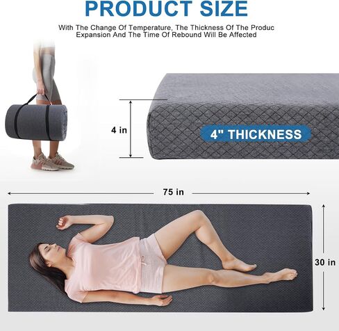 Extra Thick Memory Foam Camping Mattress - 72" x 24" Portable Sleeping Pad for Adults, Folding Camping Bed Mat, Lightweight Cot Mattress Topper for Outdoor, RV, Travel & Backpacking in Saudi Arabia