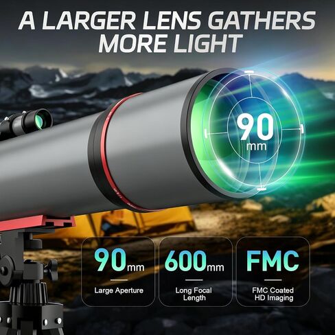 WOZEL 90600 Telescope for Adults Beginners | High Powered, Astronomy ,Portable, Professional Refractor, with Adjustable Tripod, Phone Adapter, Carry Bag in Saudi Arabia