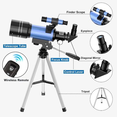 Telescope for Adults & Kids, 70MM Aperture FMC Optics Telescopes for Astronomy Beginners, 300MM Refractor Telescope (15X-150X) with Phone Adapter and Tripod, Travel Gifts for Moon, Jupiter and Star in Kuwait