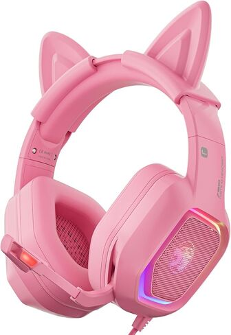 ZIUMIER Pink Wired Gaming Headset with Detachable Cat Ears | Noise Canceling Microphone, LED Light, 50mm Driver, 3.5mm Audio Jack, Compatible with PS4 PS5 Xbox Series X|S Xbox One PC in Saudi Arabia