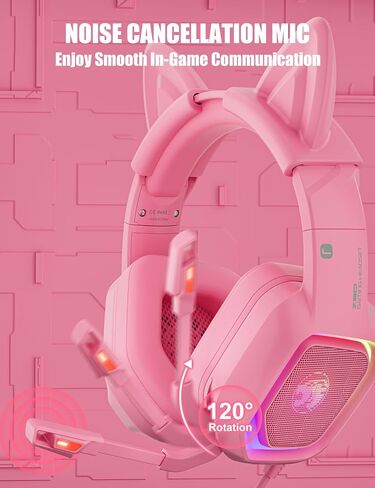ZIUMIER Pink Wired Gaming Headset with Detachable Cat Ears | Noise Canceling Microphone, LED Light, 50mm Driver, 3.5mm Audio Jack, Compatible with PS4 PS5 Xbox Series X|S Xbox One PC in Saudi Arabia