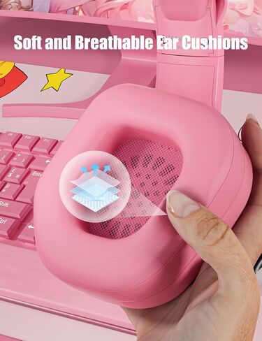 ZIUMIER Pink Wired Gaming Headset with Detachable Cat Ears | Noise Canceling Microphone, LED Light, 50mm Driver, 3.5mm Audio Jack, Compatible with PS4 PS5 Xbox Series X|S Xbox One PC in Saudi Arabia
