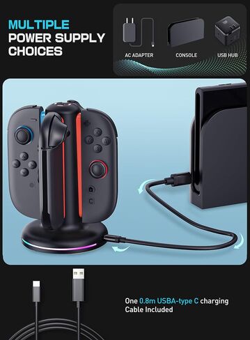 Mumba Magnetic Charging Station Compatible with Nintendo Switch 2, 4-in-1 Fast Charging Dock for Joy-Con Controllers, Dual-Direction Design with 9 RGB Lights, Overcharge Protection & USB-C Cable in Saudi Arabia