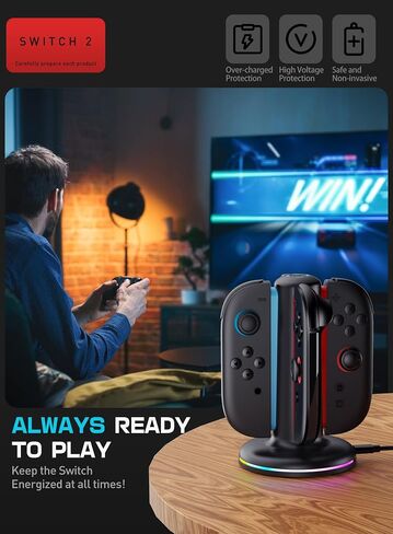 Mumba Magnetic Charging Station Compatible with Nintendo Switch 2, 4-in-1 Fast Charging Dock for Joy-Con Controllers, Dual-Direction Design with 9 RGB Lights, Overcharge Protection & USB-C Cable in Saudi Arabia