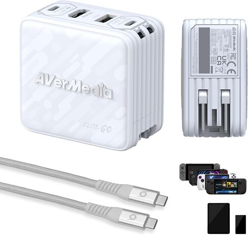 AVerMedia Elite Go - بطاقة التقاط USB-C للبث، مخرج HDMI 4K60، تسجيل 1080p60، قاعدة توصيل تلفزيون محمولة 2، محور شحن 100 واط GaN - الكمبيوتر الشخصي، Mac، الأجهزة المحمولة، الهواتف الذكية/الأجهزة اللوحية المتوافقة in Kuwait