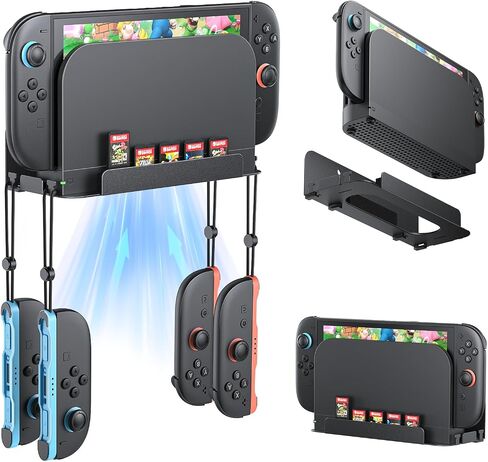 طقم شاحن مثبت على الحائط FASTSNAIL RGB Switch 2 (2025) للمحول 2/1/OLED | ملحقات منظم وحدة التحكم Switch2 مع 15 وضع إضاءة، ومنفذي USB، و10 فتحات للبطاقات، وحامل متجر NS2 خلف التلفزيون in Kuwait